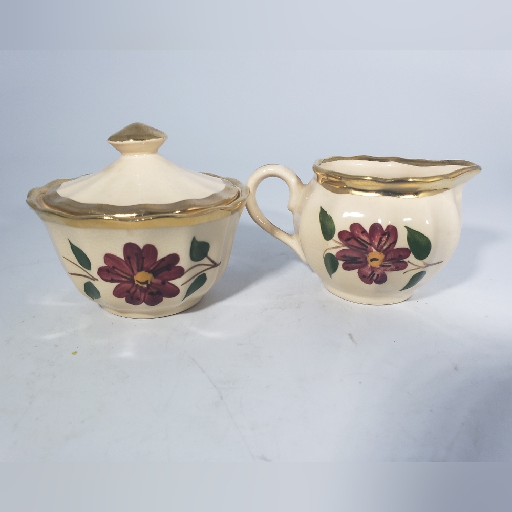Wade Porcelain England Gold Trim Sugar And Creamer Set vintage